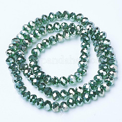 電気メッキガラスビーズセット  プラチナメッキ  多面カット  ロンデル  濃い緑  3x2mm  穴：0.8mm  約150~155個/連  15~16インチ（38~40cm）&nbsp;EGLA-A034-T2mm-C03