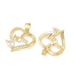 Pendentifs en laiton avec micro pavé de zircone cubique transparent pour la fête des mères&nbsp;KK-F931-20A-G