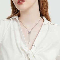 Collier lariat anti-ternissement avec pendentif en forme de flocon de neige de Noël et pompon en perles&nbsp;JN1055A