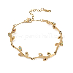 Bracelets à maillons en acier inoxydable 304 avec strass colorés en forme de feuille&nbsp;SA-CBAF6AD-12G