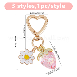 3 шт. 3-цветный эмалированный сплав цветок с акриловой клубникой брелок&nbsp;KEYC-DC0001-31