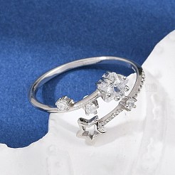 Регулируемые открытые манжеты из стерлингового серебра с кубическим цирконием для женщин RJEW-B128-04