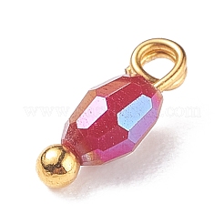 電気メッキガラスチャーム  真鍮ボールヘッドピン付き  ミディアムシーグリーン  8.5x3mm  穴：1.2mm&nbsp;PALLOY-JF01382-03