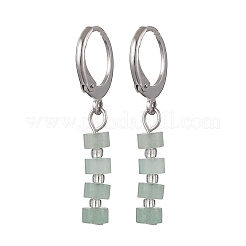 Серьги-гвоздики с застежкой-колонной из нержавеющей стали 304 с натуральным зеленым авантюрином EJEW-JE06520-01