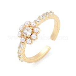 Открытые манжеты из латуни с микропаве и прозрачным цирконием для женщин RJEW-R011-04G