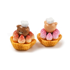 オペーク樹脂カボション  動物の形をしたイチゴ入りケーキ  ミックスカラー  28~29x24.5x26.5mm&nbsp;LS-RE-C001-01