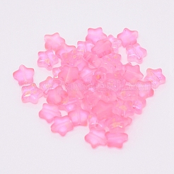 艶消しガラスビーズ  金箔  スター  ショッキングピンク  8x8.5x4mm  穴：1mm&nbsp;GLAA-WH0022-57C