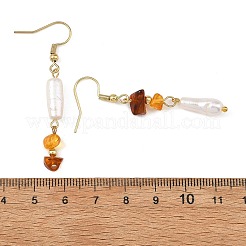 Boucles d'oreilles pendantes en ambre naturel et perles baroques keshi naturelles&nbsp;EJEW-JE07533