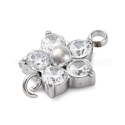 Breloques connecteurs en forme de fleur en acier inoxydable 304 micro pavé de zircones cubiques&nbsp;STAS-U042-01P-02