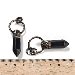天然黒曜石のファセット加工された尖った弾丸ペンダント  真鍮リングチャーム（丸カン付き）  赤銅鉱  48~50x20x9~10mm  穴：6mm&nbsp;G-A221-03C