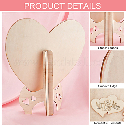 Деревянные украшения для гостевой книги в форме сердца&nbsp;DJEW-WH0034-80