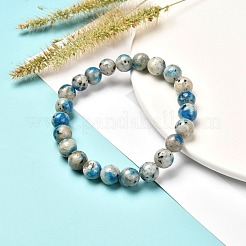 Bracelet extensible de perles rondes en pierre k2 naturelle / goutte de pluie azurite pour hommes femmes&nbsp;BJEW-JB06812