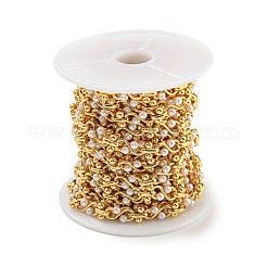真鍮とプラスチックビーズのリンクチェーン  溶接されていない  スプールで  カドミウムフリー＆鉛フリー  ラウンド  18KGP本金メッキ  11.5x5.5x3mm&nbsp;AJEW-Z028-01G-1