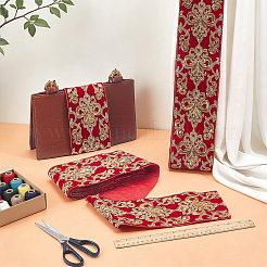 5ヤードのポリエステル刺繍リボン  洋服アクセサリー用  暗赤色  4~4-1/8インチ（100~105mm）&nbsp;DIY-PH0038-45