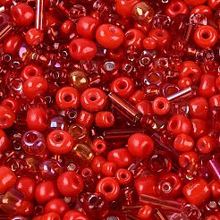 ガラスシードビーズ＆バグルビーズ  混合スタイル  混合図形  ファイヤーブリック  1.5~4x1~7mm  穴：0.9~1.4mm  約8100個/ポンド&nbsp;SEED-Q041-04C