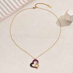 Ожерелья из нержавеющей стали с подвеской в форме сердца и кольца из кубического циркония для женщин на каждый день EU2740