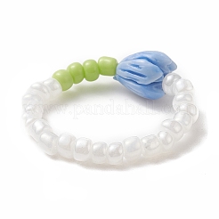 Эластичное кольцо из синтетического коралла и стеклянных семян из бисера для женщин RJEW-JR00557