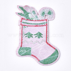 機械刺繍布地アイロンワッペン  マスクと衣装のアクセサリー  アップリケ  クリスマスの靴下  レッド  79x58x1.5mm&nbsp;FIND-T030-033