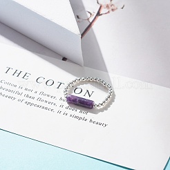 Anello da dito con perline a colonna in pietra mica viola/lepidolite naturale con ematite sintetica&nbsp;RJEW-JR00461-04