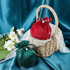 Бархатные сумки для бижутерии с кулиской и пластиковой имитацией жемчуга TP-NB0001-21