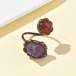 Кольца с натуральным аметистом и драгоценными камнями&nbsp;RJEW-B122-04R-01