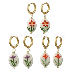 Boucles d'oreilles pendantes en porcelaine imprimée faite à la main&nbsp;EJEW-JE07230