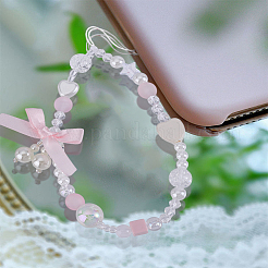 1 шт. пластиковые ремешки для мобильного телефона с сердечками и бантом для женщин&nbsp;AJEW-LP0004-63