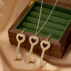 Ожерелья и серьги-подвески в форме сердечка из сплава со стразами и кристаллами&nbsp;FS-WGEF036-01