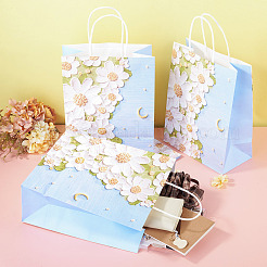 3Dフラワープリント紙ギフトバッグ6個  ハンドル付き  長方形  ライトスカイブルー  10.7x20.8x27cm&nbsp;ABAG-TADJ0001-05