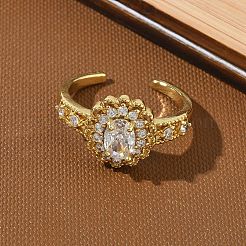 Anillos abiertos de latón con micro pavé de circonita cúbica&nbsp;RJEW-C163-19G