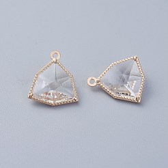 ガラスチャーム  環境に優しい合金のオープンバックベルゼルのパーツ  多面カット  三角形  ライトゴールド  透明  17x14.5x7mm  穴：1.2mm&nbsp;GLAA-A037-F-16KC