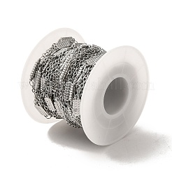 変色しにくい304ステンレススチール長方形リンクチェーン  スプールで  ハンダ付け  ステンレス鋼色  14x4x1.5mm  2.5x2x0.3mm  約32.81フィート（10m）/ロール&nbsp;STAS-B041-10P