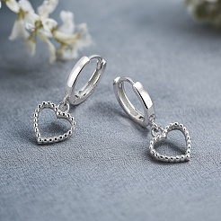 Boucles d'oreilles pendantes en forme de cœur creux argenté s925&nbsp;FJ4331-2