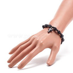 Pulsera elástica con cuentas de calavera de jade natural mashan y colgante cruzado de turquesa sintética (teñida)&nbsp;BJEW-JB08378-03