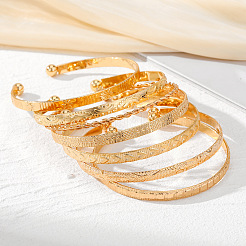女性用 7スタイル 合金カフバングルセット 7個  ゴールドカラー  2-3/8~2-5/8インチ（6.1~6.8cm）&nbsp;WG7D095-01