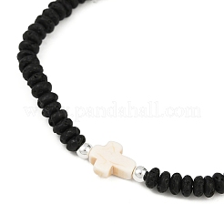 Bracelets extensibles en rondelles de pierre de lave naturelle et perles croisées en turquoise synthétique pour femmes&nbsp;BJEW-JB12053-02