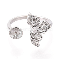 Оправы для колец-манжет из цветочной латуни с микропаве из прозрачного кубического циркония KK-T076-33P