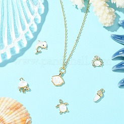6 шт. 6 стиля подвески из латуни с паве из натуральных белых ракушек на морскую тематику&nbsp;KK-CJ0003-66