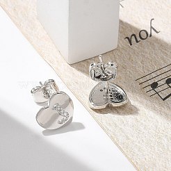 Orecchini a bottone con micro pavé di zirconi chiari in ottone placcato cremagliera&nbsp;EJEW-K299-01P-J