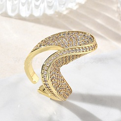 Anelli aperti con polsino in ottone micro pavé di zirconi cubici trasparenti per donna&nbsp;RJEW-L343-15G