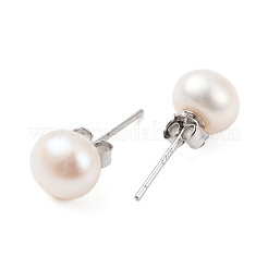 Orecchini a bottone con perle rotonde di perle naturali&nbsp;EJEW-E298-01D-01P