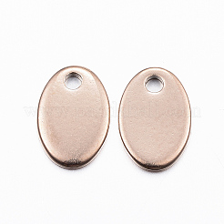 イオンプレーティング（IP）304ステンレススチールチャーム  空白タグのスタンプ  オーバル  ローズゴールド  9x6x0.8mm  穴：1mm&nbsp;X-STAS-H375-06RG