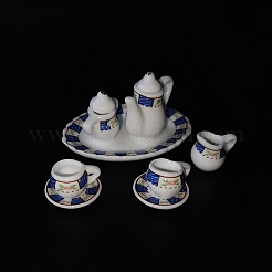 ミニセラミックティーセット  カップ入り  ティーポット  ソーサー  シュガーボウル  クリームピッチャー  ミニチュア装飾品  マイクロランドスケープガーデンドールハウスアクセサリー  小道具の装飾のふりをする  縞模様  8個/セット&nbsp;BOTT-PW0002-121A