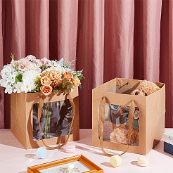 Quadratische Geschenktüten aus Papier mit sichtbarem Plastikfenster&nbsp;LS-ABAG-WH0051-10C