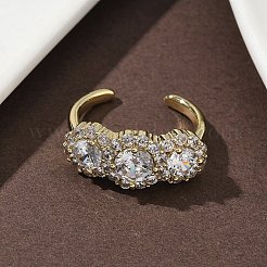 Латунные микро проложить манжеты кольца кубического циркония RJEW-H256-01G-02