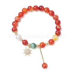 Braccialetti con perline rotonde in agata striata naturale&nbsp;BJEW-JB11924-03