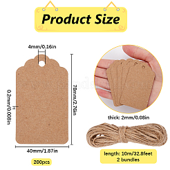 200 шт. прямоугольные подарочные бирки из крафт-бумаги CDIS-SP0001-11