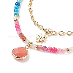 Conjuntos de collar con colgante de jade blanco y cuentas de ágata natural en forma de lágrima&nbsp;NJEW-JN04093