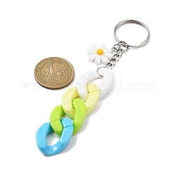アクリルカーブチェーンキーホルダー  樹脂製デイジーチャームと鉄製キーホルダーリング付き  カラフル  12.8~13cm&nbsp;KEYC-JKC00633-02