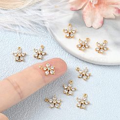 シェグレース 真鍮 パヴェ クリア キュービックジルコニア コネクターチャーム  花のリンク  カドミウムフリーと鉛フリー＆ニッケルフリー  18KGP本金メッキ  11x9.5x3mm  穴：1mm&nbsp;XGRQ7H338-954G